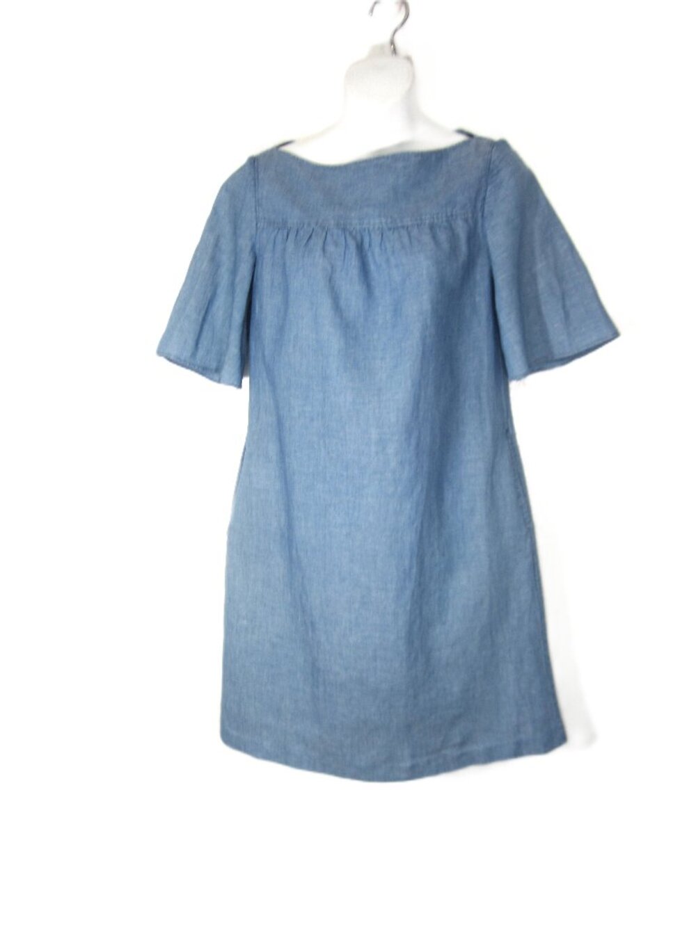 A.P.C. Size 36 S US 4 Blue Chambray Linen Cotton Dress Shift Pockets EUC No Belt
